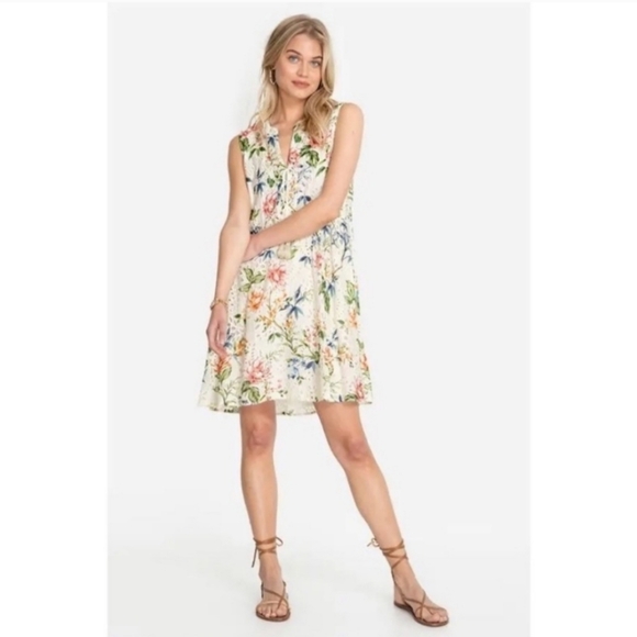 Johnny Was Jade Caprice Women Floral Lace Up Eyelet Silk Blend Mini Dress Size L - Picture 3 of 10